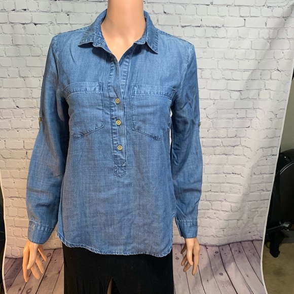 Anthropologie Long sleeve denim blouse cloth & stone button down size XS - Picture 1 of 12